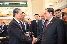 El presidente de la Asamblea Nacional de Vietnam, Tran Thanh Man (derecha) sostiene una reunión con el titular del Comité Permanente de la Asamblea Popular Nacional de China, Zhao Leji (Fuente: VNA)
