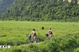 Turistas extranjeros visitan el sitio de turismo comunitario de Viet Hai (Foto: VNA)