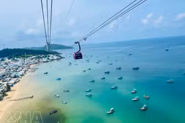 El teleférico Hon Thom, el sistema de cable submarino más largo del mundo, en la zona especial de Phu Quoc, provincia de An Giang (Foto: VNA).