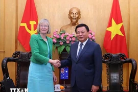 El director de la Academia Nacional de Política Ho Chi Minh y presidente del Consejo Teórico Central, Nguyen Xuan Thang, y la embajadora de Australia en Vietnam, Gillian Bird (Fuente: VNA)