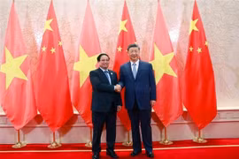 El primer ministro de Vietnam, Pham Minh Chinh (izquierda) sostiene un encuentro con el secretario general del Partido Comunista y presidente de China, Xi Jinping (Fuente: VNA)
