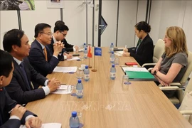 En la reunión entre el viceprimer ministro Le Thanh Long y la directora general de la Organización Internacional para las Migraciones (OIM), Amy Pope (Fuente: VNA)