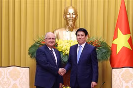 El presidente de Vietnam, Luong Cuong (derecha) recibe al ministro de Defensa de Turquía, Yasar Guler (Fuente: VNA)