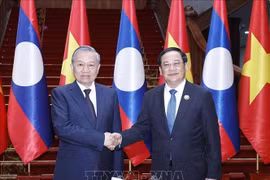 El secretario general del Partido Comunista de Vietnam, To Lam, (izquierda) y el primer ministro de Laos, Sonexay Siphandone (Fuente: VNA)