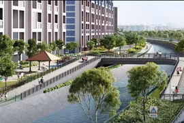 Recreación artística del puente peatonal de hormigón impreso en 3D. (Foto: Autoridad de Transporte Terrestre de Singapur)