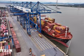 En un puerto internacional de contenedores en la ciudad de Hai Phong (Foto: VNA)