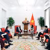 La viceministra de Relaciones Exteriores de Vietnam, Le Thi Thu Hang, en una reunión conDiego Díaz, director de Cooperación Internacional de la Sociedad Nacional de Ferrocarriles de Francia (SNCF). (Foto: Cancillería) 