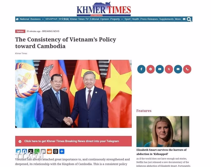 El artículo destacó que la coherencia de la política de Vietnam hacia Camboya (Fuente: VNA)