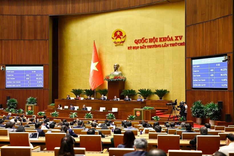 Los delegados de la Asamblea Nacional de Vietnam de la XV Legislatura aprobaron la Resolución relacionada con políticas y mecanismos especiales para el proyecto de energía nuclear de Ninh Thuan (Fuente: VNA)