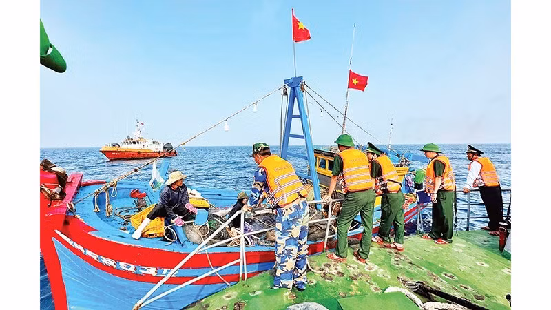 La Fuerza de Guardia Fronteriza de Quang Ngai patrulla regularmente el mar y gestiona estrictamente los casos de buques pesqueros que violan las regulaciones de pesca IUU. (Foto: nhandan.vn)