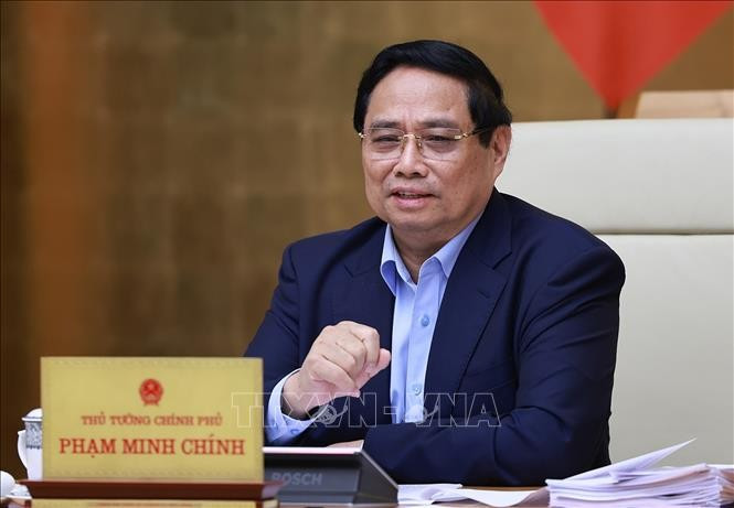 El primer ministro de Vietnam, Pham Minh Chinh, habla en la cita (Fuente: VNA)
