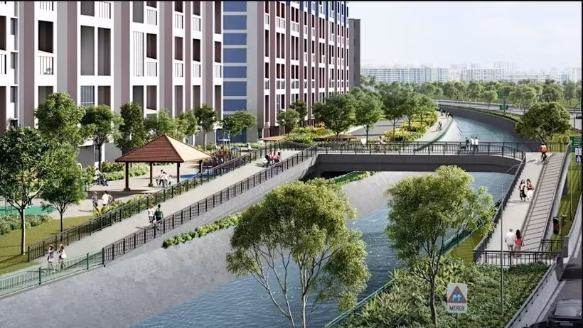 Recreación artística del puente peatonal de hormigón impreso en 3D. (Foto: Autoridad de Transporte Terrestre de Singapur)