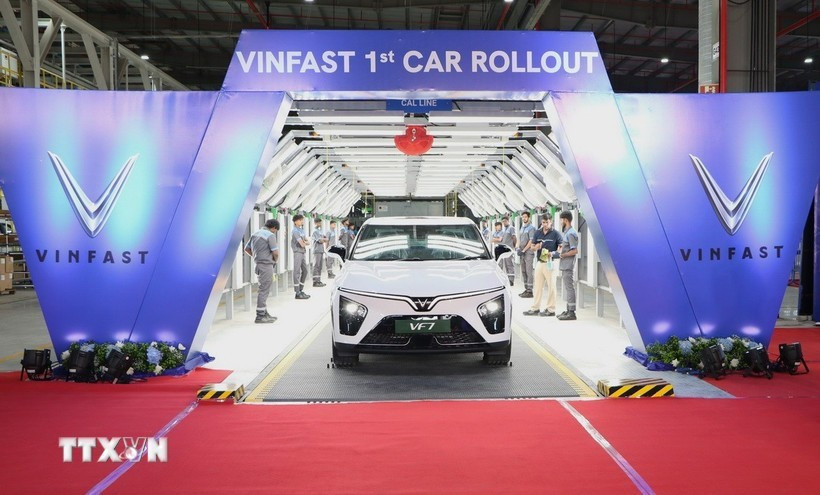Vehículos eléctricos producidos en la planta de VinFast en India. (Foto: VNA)
