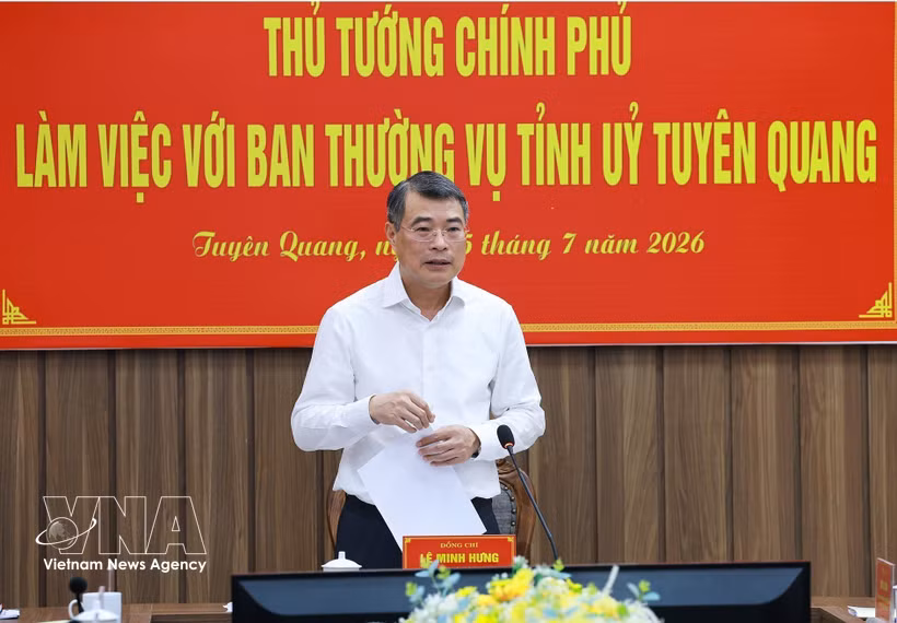 El primer ministro de Vietnam, Le Minh Hung, habla en la cita (Fuente: VNA)