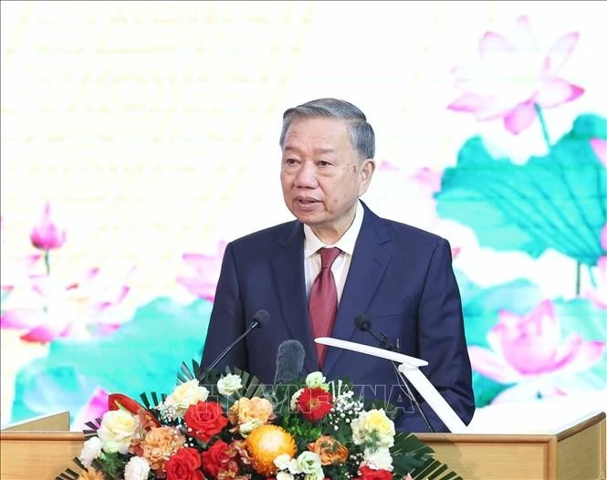 El secretario general del Partido Comunista de Vietnam, To Lam, habla en el evento (Fuente: VNA)