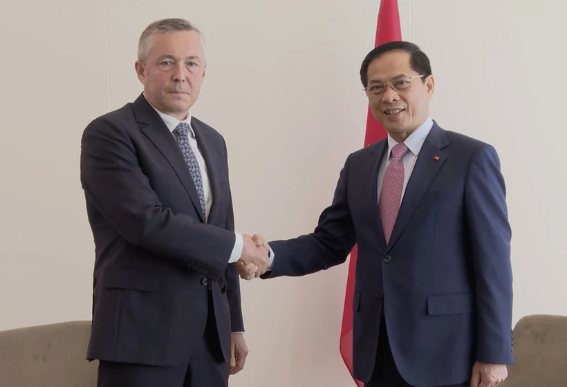 El viceprimer ministro y canciller de Vietnam, Bui Thanh Son (derecha) y el enviado especial del presidente de Chile, Heraldo Muñoz (Fuente: VNA)