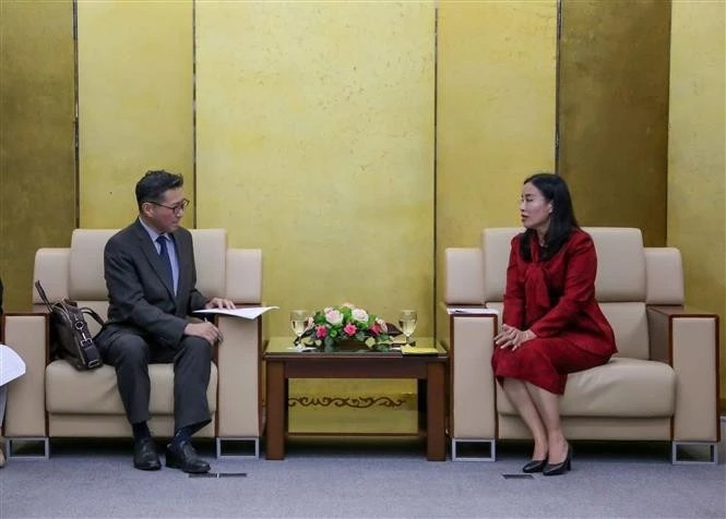 La vicepresidenta del Comité Popular de Da Nang, Nguyen Thi Anh Thi, recibe al cónsul general niponés en esta urbe (Fuente: VNA)