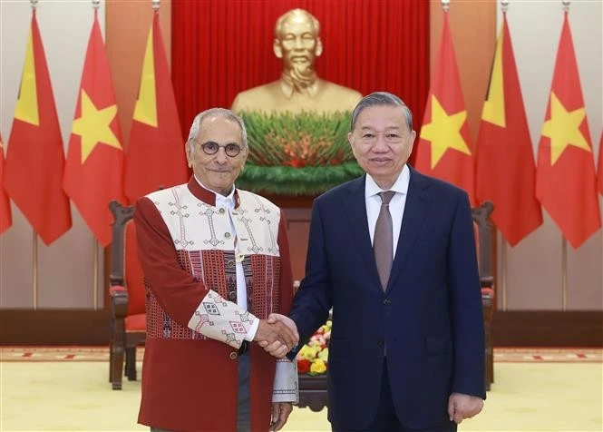 El secretario general del Partido Comunista de Vietnam (PCV), To Lam (derecha) recibe al presidente de Timor-Leste, José Ramos-Horta (Fuente: VNA)