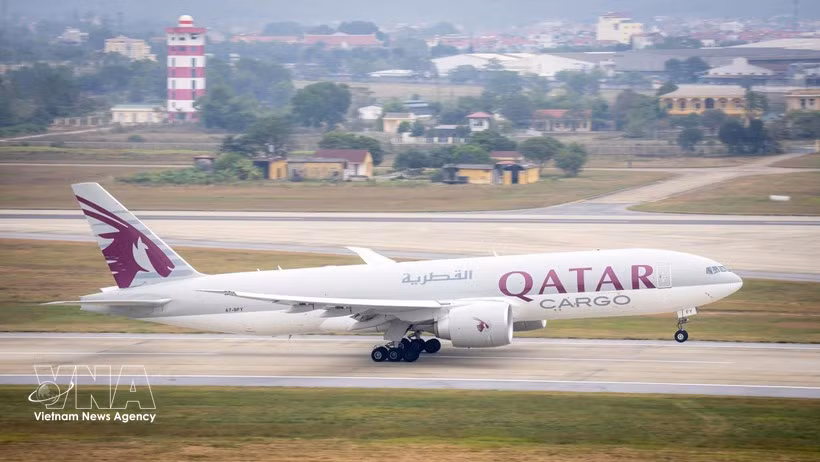 Un avión de Qatar Airways en el Aeropuerto Internacional de Noi Bai. (Foto: VNA)