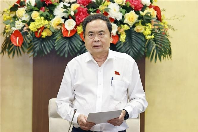 El presidente de la Asamblea Nacional de Vietnam (Parlamento), Tran Thanh Man, habla en la reunión (Fuente: VNA)
