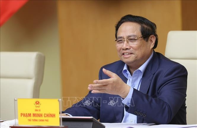 El primer ministro de Vietnam, Pham Minh Chinh, habla en la cita (Fuente: VNA)