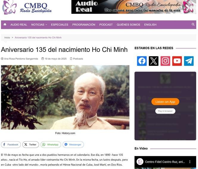 Los principales medios de comunicación cubanos publicaron una serie de artículos elogiando el legado del Presidente Ho Chi Minh (Fuente: VNA)