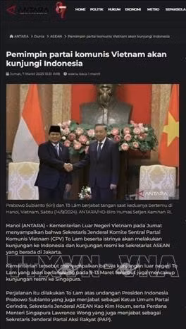 Prensa indonesia divulga la próxima visita de To Lam (Fuente: VNA)