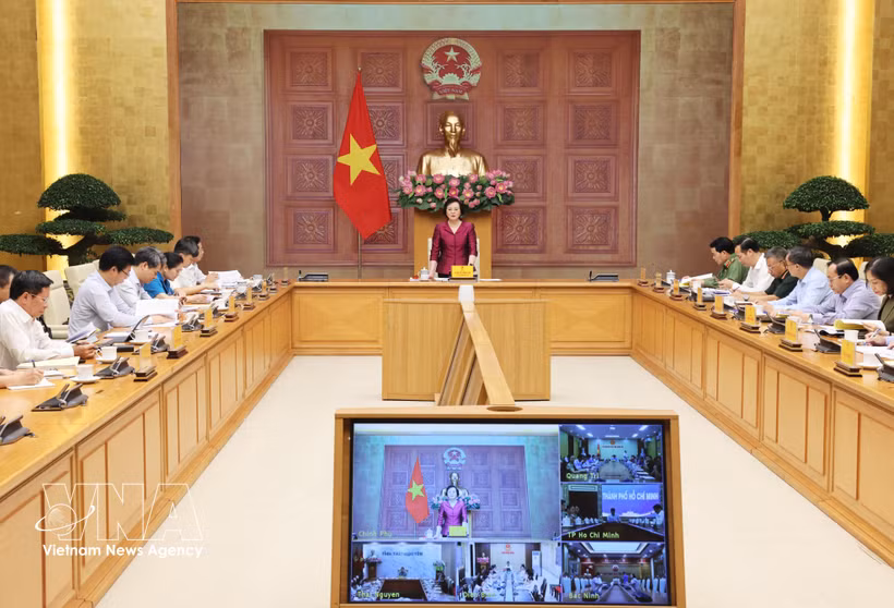La viceprimera ministra de Vietnam, Pham Thi Thanh Tra, habla en la cita (Fuente: VNA) 