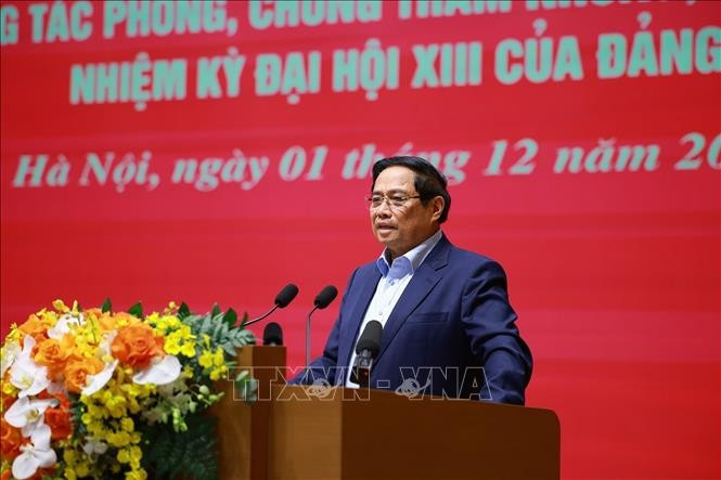 El primer ministro Pham Minh Chinh habla en la cita (Fuente: VNA)