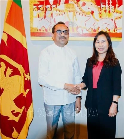 La embajadora vietnamita en Sri Lanka, Trinh Thi Tam, se reúne con el ministro de Transporte, Carreteras, Puertos y Aviación Civil de Sri Lanka, Bimal Rathnayake (Fuente: VNA)