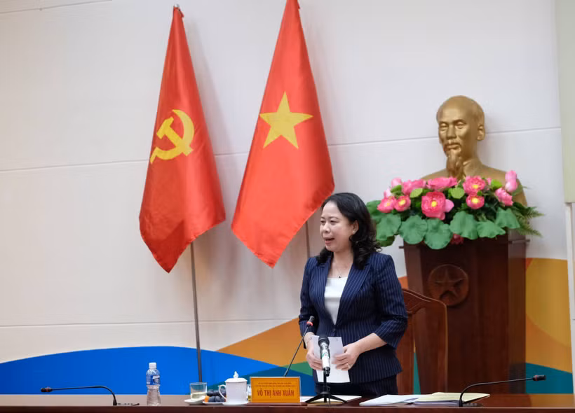 La vicepresidenta de Vietnam, Vo Thi Anh Xuan, habla en la cita (Fuente: VNA)