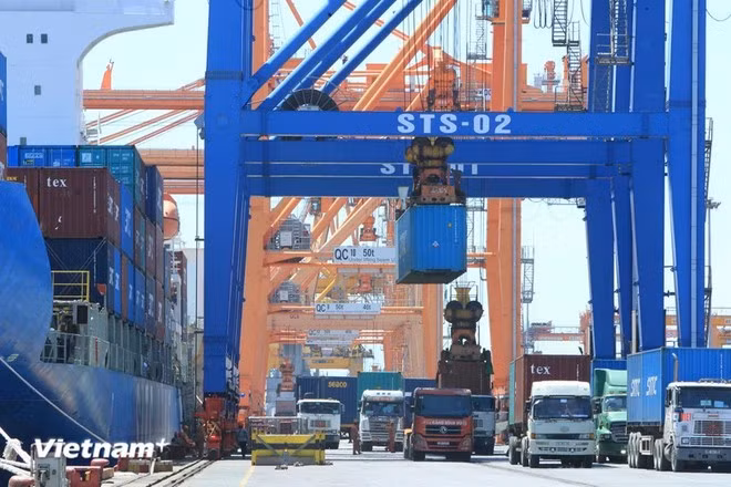 Importación y exportación de productos vietnamitas en el puerto de Hai Phong. (Foto: VietnamPlus)