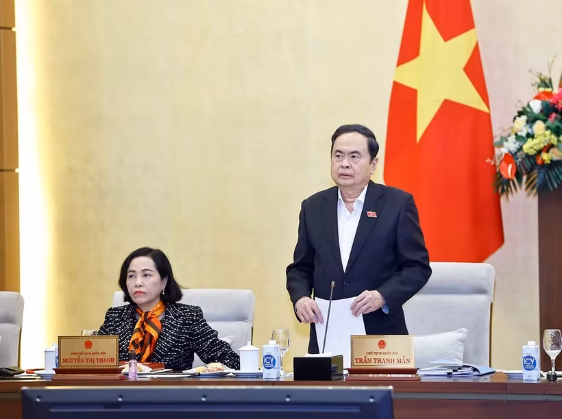El presidente de la Asamblea Nacional, Tran Thanh Man, habla en la conferencia (Fuente: VNA)