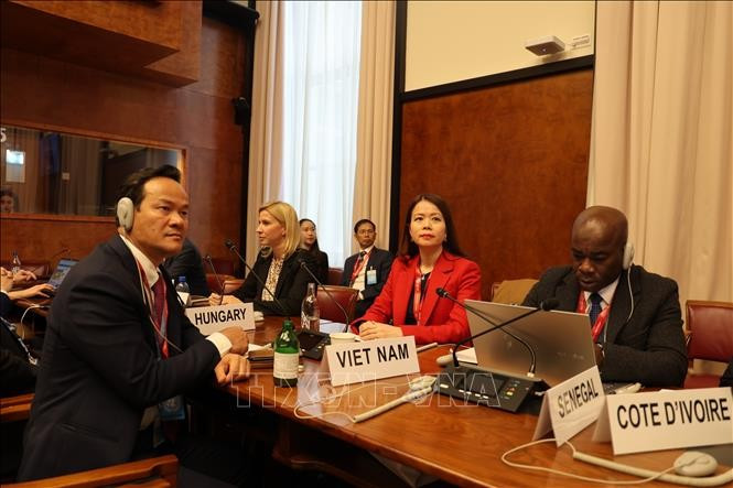 Durante la 16.ª Conferencia de las Naciones Unidas sobre Comercio y Desarrollo (UNCTAD 16) en Ginebra, la vicecanciller vietnamita Nguyen Minh Hang presenta tres recomendaciones clave de política (Fuente: VNA)