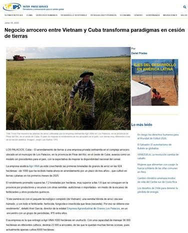 El artículo en la página de IPS (Fuente: VNA)