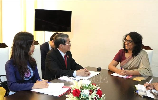 El vicepresidente de la Asamblea Nacional de Vietnam, Nguyen Duc Hai se reúne con la primera ministra de Sri Lanka, Harini Amarasuriya (Fuente: VNA)