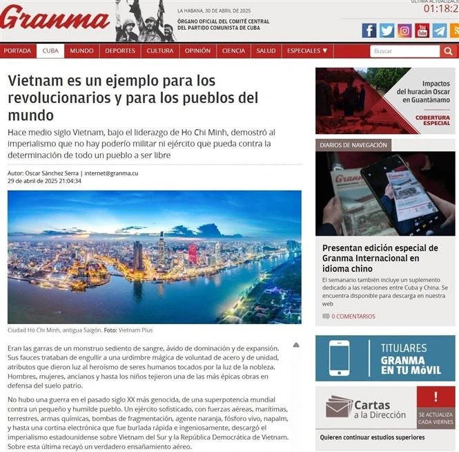 Medios cubanos exaltan 50 años de la reunificación vietnamita (Fuente: VNA)