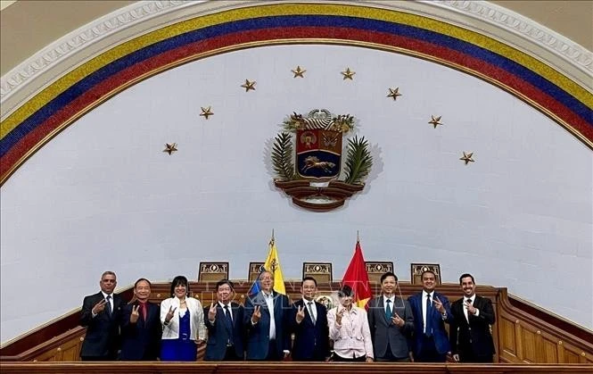 La delegación de VUFO se toma una foto con el Grupo de Amistad Parlamentaria Venezuela – Vietnam (Fuente: VNA)