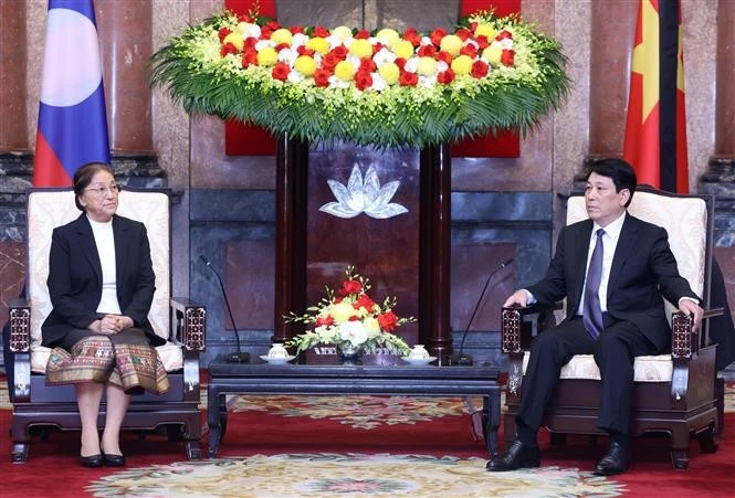El presidente de Vietnam, Luong Cuong, se reúne con la vicepresidenta de Laos, Pany Yathoto (Fuente: VNA)