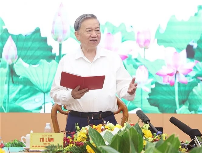 El secretario general del Partido Comunista de Vietnam (PCV), To Lam, habla en el evento (Fuente: VNA)