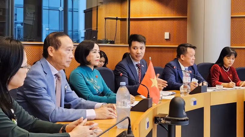 En conversaciones entre la vicepresidenta del Parlamento vietnamita Nguyen Thi Thanh con el primer vicepresidente del Senado de Bélgica, Andries Gryffroy (Fuente: daibieunhandan.vn)