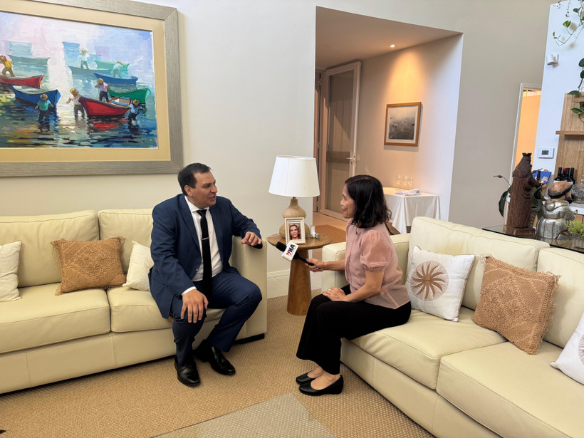 El ministro de la Secretaría de Políticas Lingüísticas, Javier Viveros, en la entrevista. Foto: VNA. 