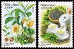 Dos muestras de sellos presentan la cultura y las plantas de té de Vietnam. (Foto: Corporación Postal de Vietnam)