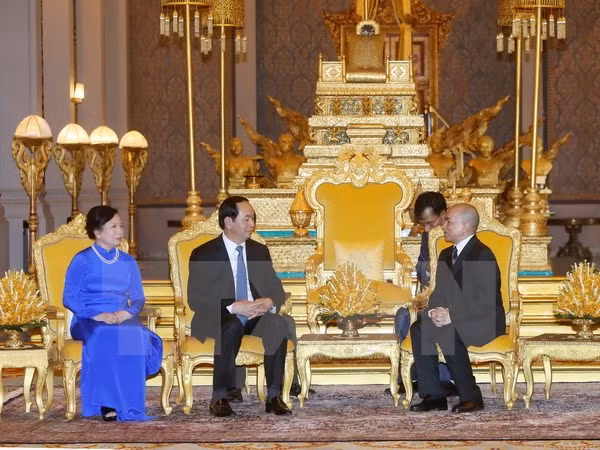 Presidente vietnamita dialoga en Phnom Penh con rey camboyano ảnh 1