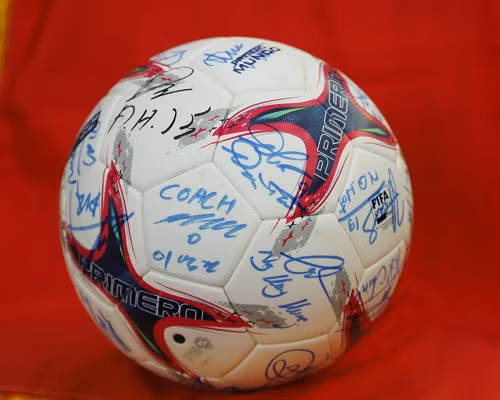 Obsequian al primer ministro japón balón firmado por jugadores vietnamitas ảnh 1