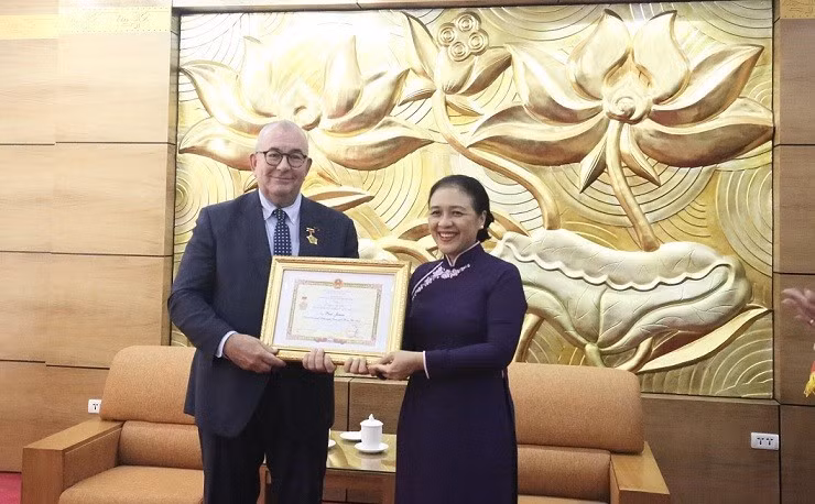 Entregan medalla "Por la paz y la amistad entre los pueblos" al embajador belga en Vietnam ảnh 1