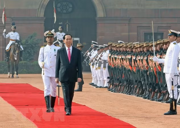 Efectúan en la India solemne acto de recibimiento al presidente de Vietnam ảnh 1
