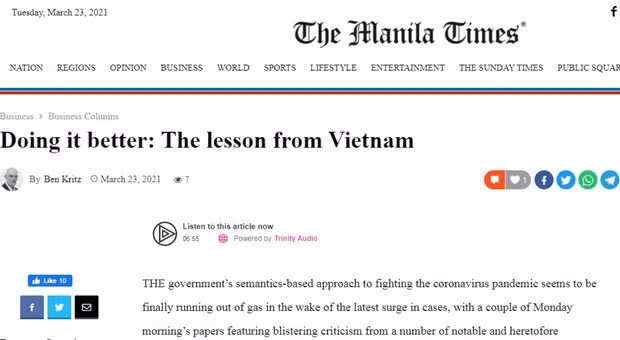 Medios filipinos elogian fórmula de Vietnam contra el COVID-19 ảnh 1