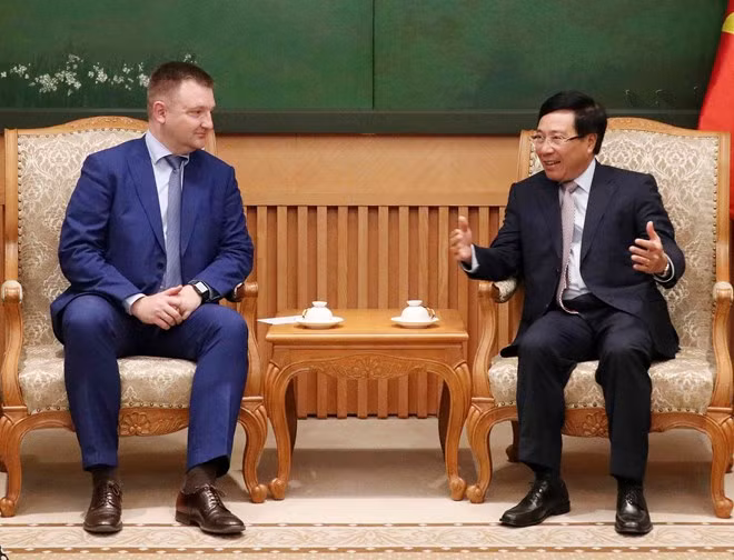 Vicepremier y canciller vietnamita recibe a delegación rusa ảnh 1