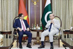 El primer ministro de Vietnam, Pham Minh Chinh, se reúne con su homólogo de Pakistán, Shehbaz Sharif. (Foto: VNA)